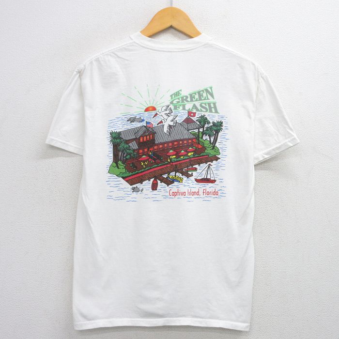 M★古着 半袖 ビンテージ Tシャツ メンズ 00年代 00s GREEN FLASH コットン クルーネック 白 ホワイト 25aug09 中古