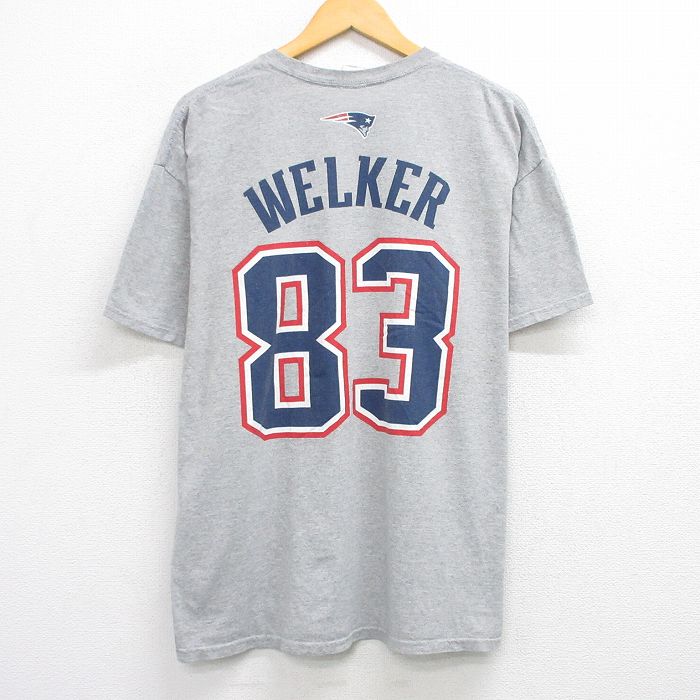 XL★古着 半袖 ビンテージ Tシャツ メンズ 00年代 00s NFL ニューイングランドペイトリオッツ ウェスウェルカー 83 大きいサイズ クルーネック グレー 霜降り アメフト スーパーボウル 25aug09 中古