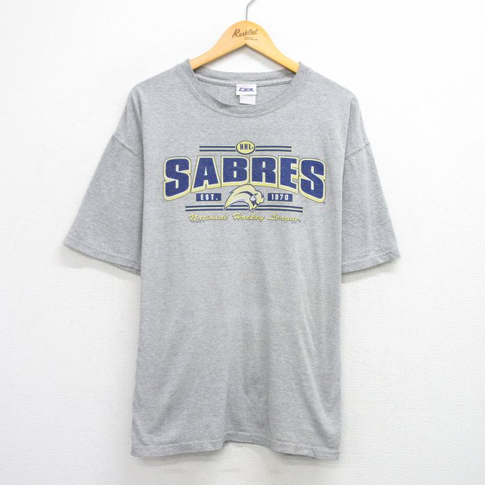 XL★古着 半袖 ビンテージ Tシャツ メンズ 00年代 00s NHL バッファローセイバーズ 大きいサイズ クルーネック グレー 霜降り アイスホッケー 25aug09 中古