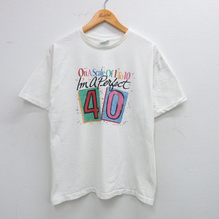 L★古着 半袖 ビンテージ Tシャツ メンズ 90年代 90s 40 Perfect コットン クルーネック USA製 白 ホワイト 25aug09 中古