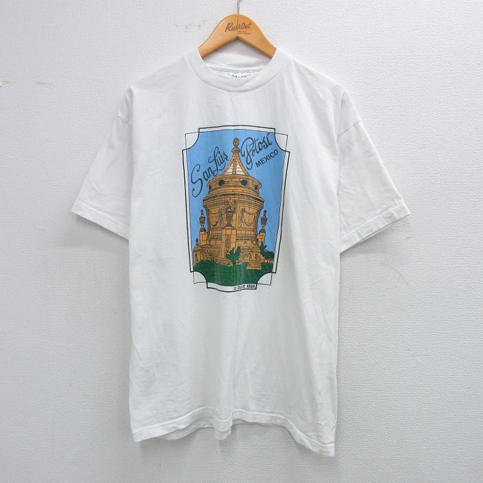 【50%OFF】XL★古着 半袖 ビンテージ Tシャツ メンズ 00年代 00s サンルイスポトシ コットン クルーネック 白 ホワイト 25aug09 中古