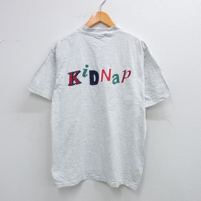 XL★古着 オニータ ONEITA 半袖 ビンテージ Tシャツ メンズ 90年代 90s KIDNAP コットン クルーネック USA製 薄グレー 霜降り 25aug09 中古