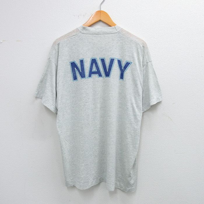 XL★古着 フルーツオブザルーム 半袖 ビンテージ Tシャツ メンズ 90年代 90s ミリタリー ネイビー 大きいサイズ クルーネック USA製 薄グレー 霜降り 25aug09 中古