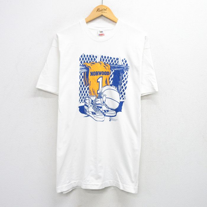 XL★古着 フルーツオブザルーム 半袖 ビンテージ Tシャツ メンズ 90年代 90s バスケットボール コットン クルーネック USA製 白 ホワイト 25aug12 中古