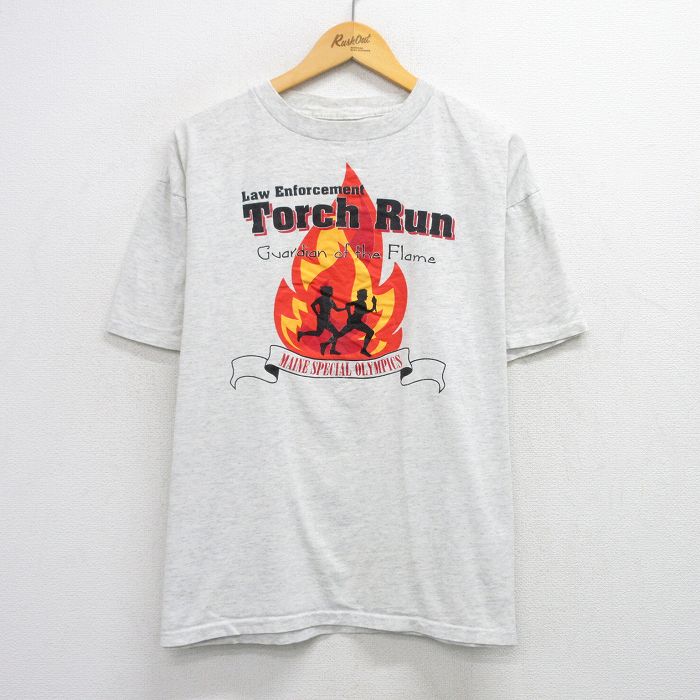 XL★古着 半袖 ビンテージ Tシャツ メンズ 90年代 90s Torch Run 薄グレー 霜降り 25aug12 中古