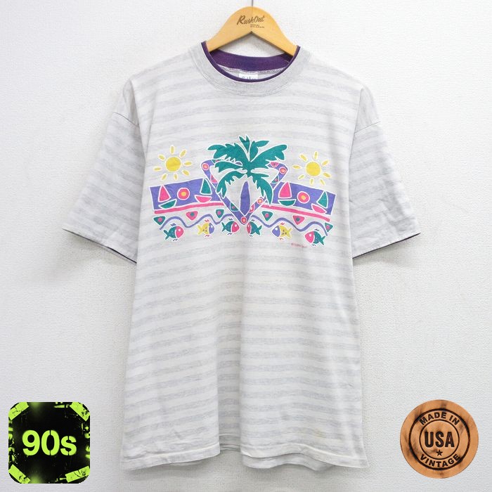 90s 半袖Tシャツ ヤシの木 グレー XL | 古着