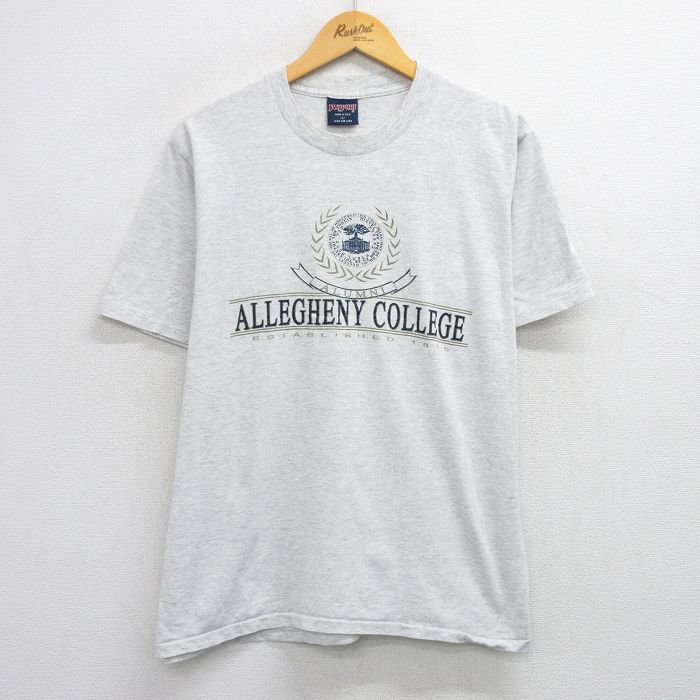 L★古着 ジャンスポーツ 半袖 ビンテージ Tシャツ メンズ 90年代 90s ALLEGHENY カレッジ コットン クルーネック USA製 薄グレー 霜降り 25aug12 中古