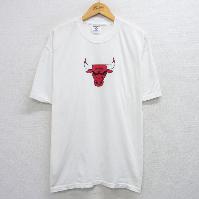 【20%OFF】XL★古着 ジャージーズ 半袖 ビンテージ Tシャツ メンズ 00年代 00s NBA シカゴブルズ 大きいサイズ コットン クルーネック 白 ホワイト バスケットボール 25aug12 中古