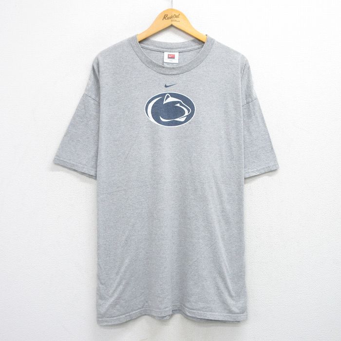 XL★古着 ナイキ NIKE 半袖 ビンテージ Tシャツ メンズ 00年代 00s ニタニーライオンズ 大きいサイズ ロング丈 クルーネック グレー 霜降り 25aug12 中古