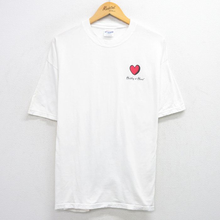 XL★古着 ヘインズ Hanes 半袖 ビンテージ Tシャツ メンズ 00年代 00s ハート 大きいサイズ コットン クルーネック 白 ホワイト 25aug12 中古