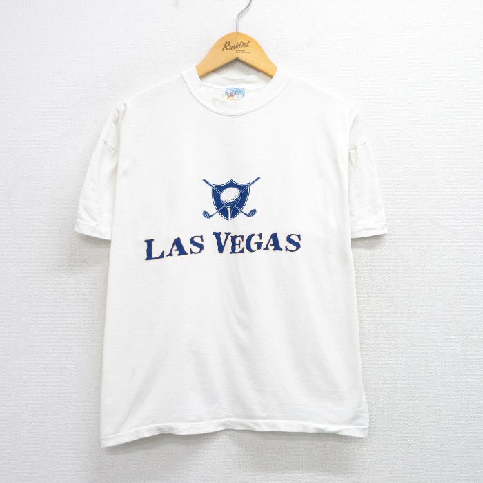 L★古着 半袖 ビンテージ Tシャツ メンズ 90年代 90s ゴルフ ラスベガス コットン クルーネック 白 ホワイト 25aug12 中古