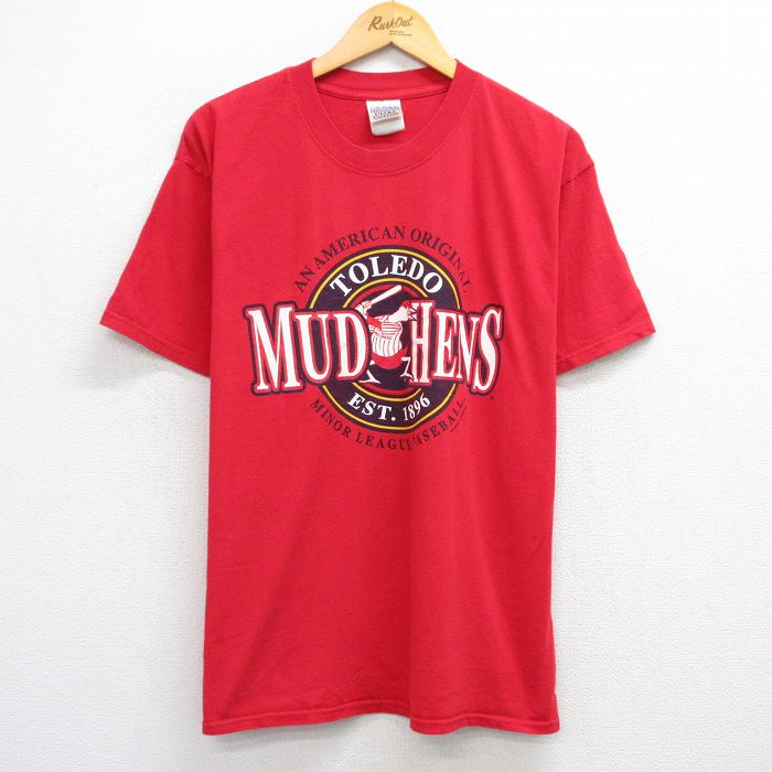 L★古着 半袖 ビンテージ Tシャツ メンズ 90年代 90s トレドマッドヘンズ コットン クルーネック 赤 レッド 25aug12 中古