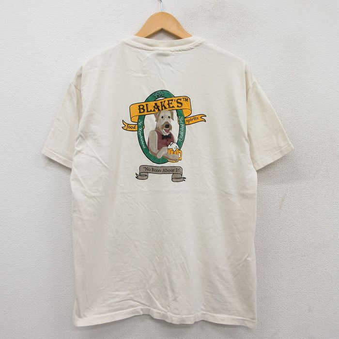 L★古着 ヘインズ Hanes 半袖 ビンテージ Tシャツ メンズ 90年代 90ｓBLAKES 犬 コットン クルーネック USA製 生成り 25aug12 中古