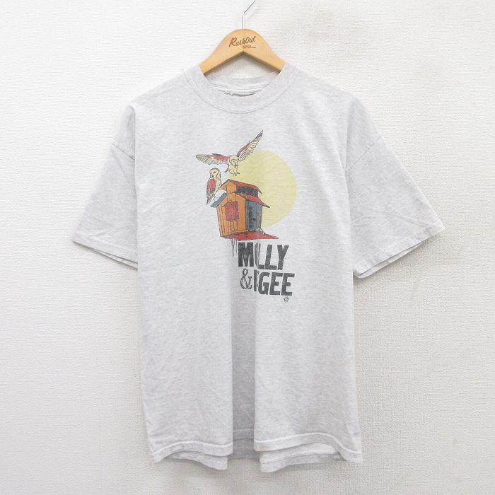 XL★古着 半袖 ビンテージ Tシャツ メンズ 00年代 00s MOLLY&MCGEE クルーネック 薄グレー 霜降り 25aug12 中古