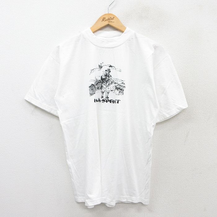 M★古着 半袖 ビンテージ Tシャツ メンズ 00年代 00s HUSA SPELET コットン クルーネック 白 ホワイト 25aug12 中古