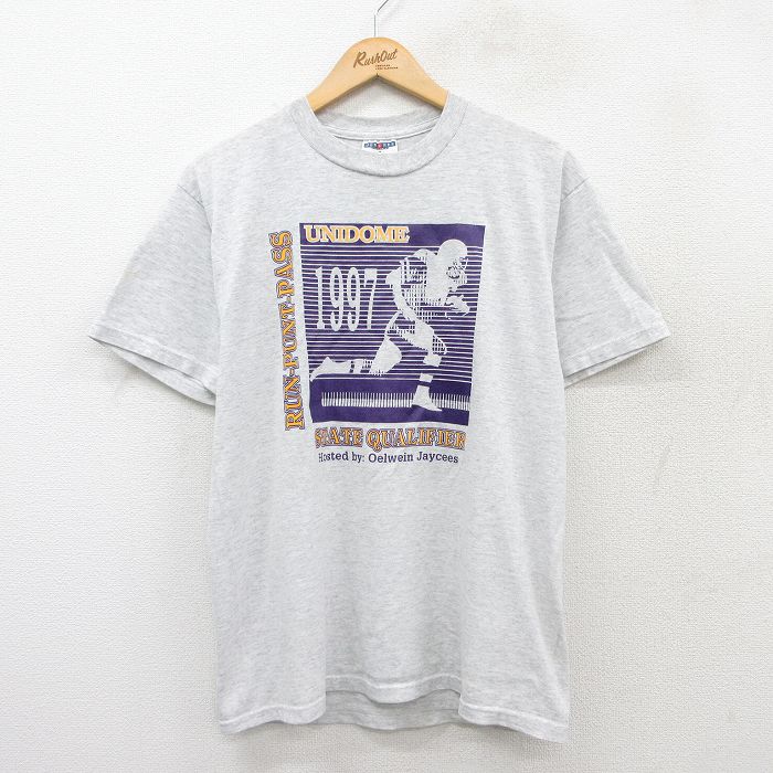 M★古着 ジャージーズ 半袖 ビンテージ Tシャツ メンズ 90年代 90s アメフト クルーネック USA製 薄グレー 霜降り 25aug12 中古