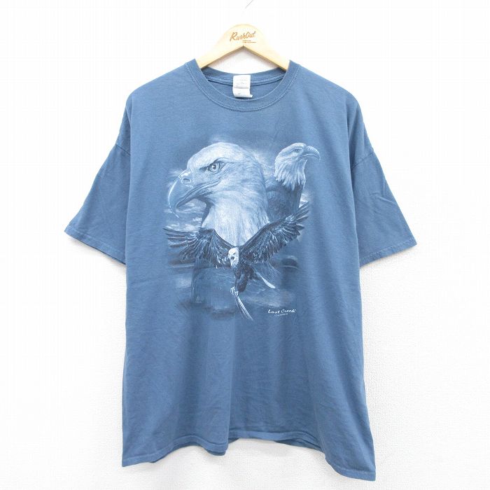 XL★古着 半袖 ビンテージ Tシャツ メンズ 00年代 00s 鳥 大きいサイズ コットン クルーネック 紺 ネイビー 25aug12 中古