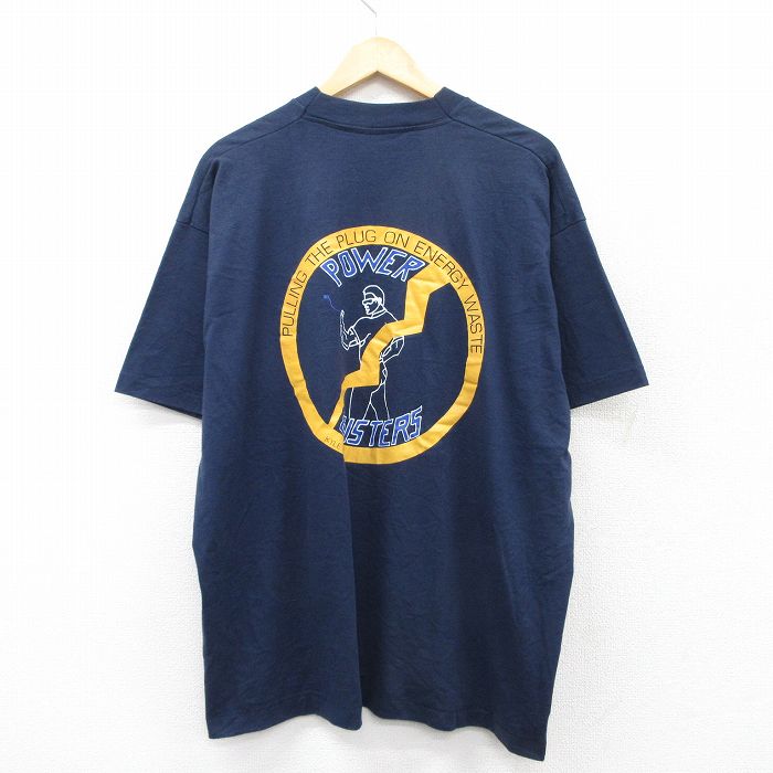 XL★古着 フルーツオブザルーム 半袖 ビンテージ Tシャツ メンズ 90年代 90s POWER BUSTERS 大きいサイズ クルーネック USA製 紺 ネイビー 25aug12 中古