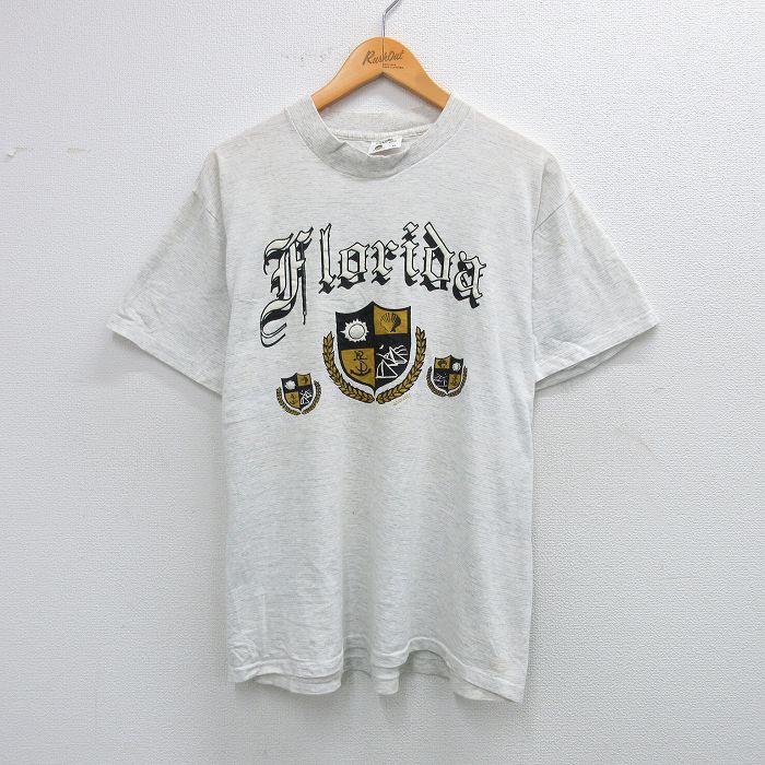 XL★古着 半袖 ビンテージ Tシャツ メンズ 90年代 90s フロリダ コットン クルーネック USA製 グレー他 25aug12 中古