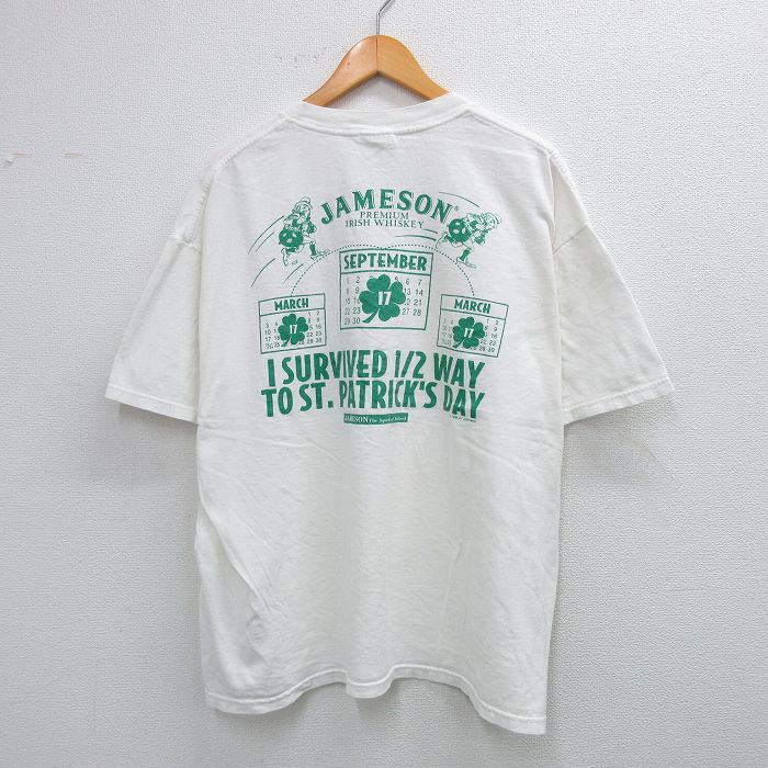 【20%OFF】XL★古着 ヘインズ Hanes 半袖 ビンテージ Tシャツ メンズ 90年代 90s ジェムソン ウイスキー 大きいサイズ コットン クルーネック 白 ホワイト 25aug12 中古