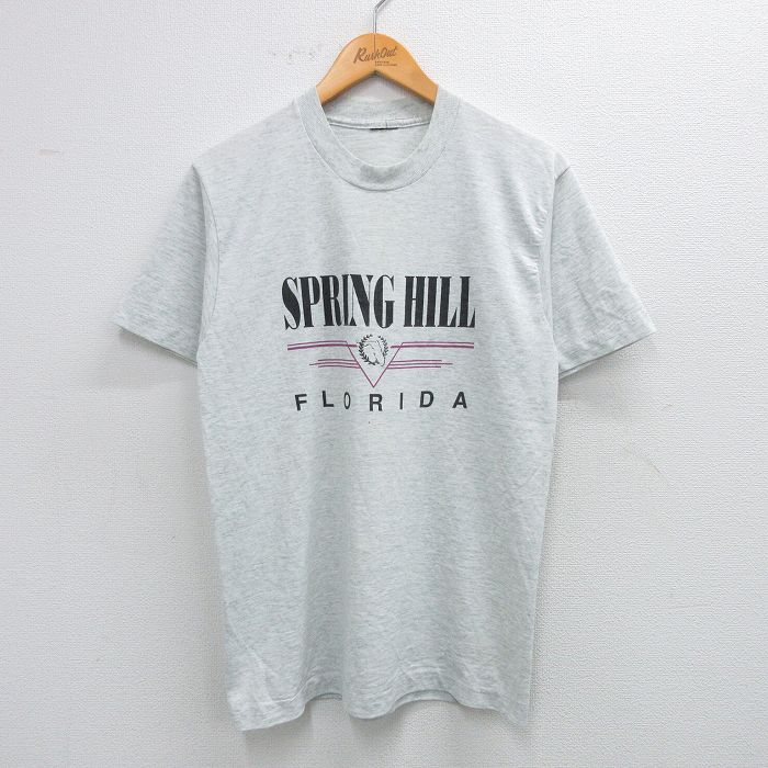 M★古着 半袖 ビンテージ Tシャツ メンズ 90年代 90s SPRING HILL フロリダ クルーネック 薄グレー 霜降り 25aug12 中古