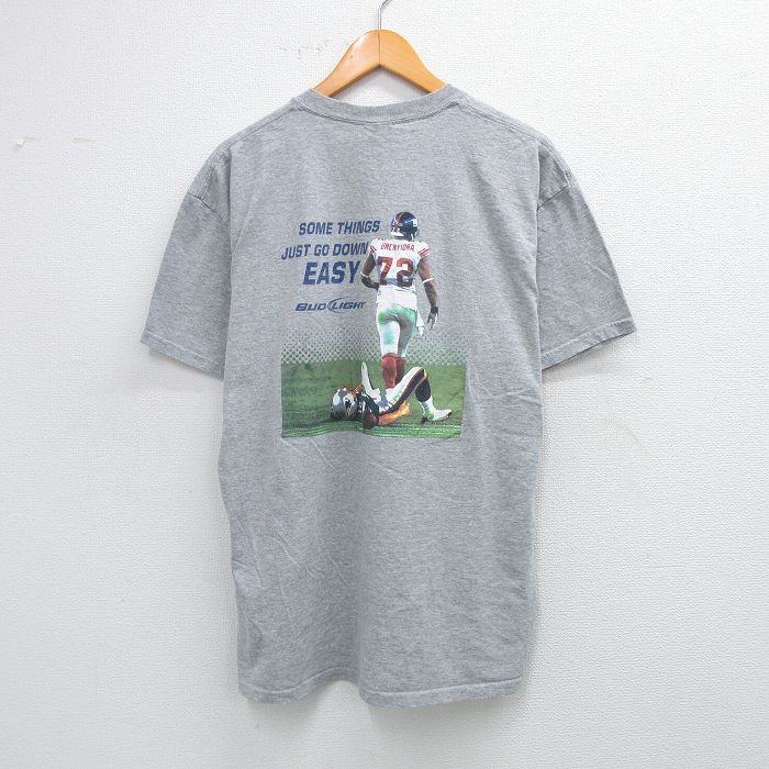 【20%OFF】XL★古着 フルーツオブザルーム 半袖 ビンテージ Tシャツ メンズ 00年代 00s NFL ニューヨークジャイアンツ バドライト ビール クルーネック グレー 霜降り アメフト スーパーボウル 25aug12 中古