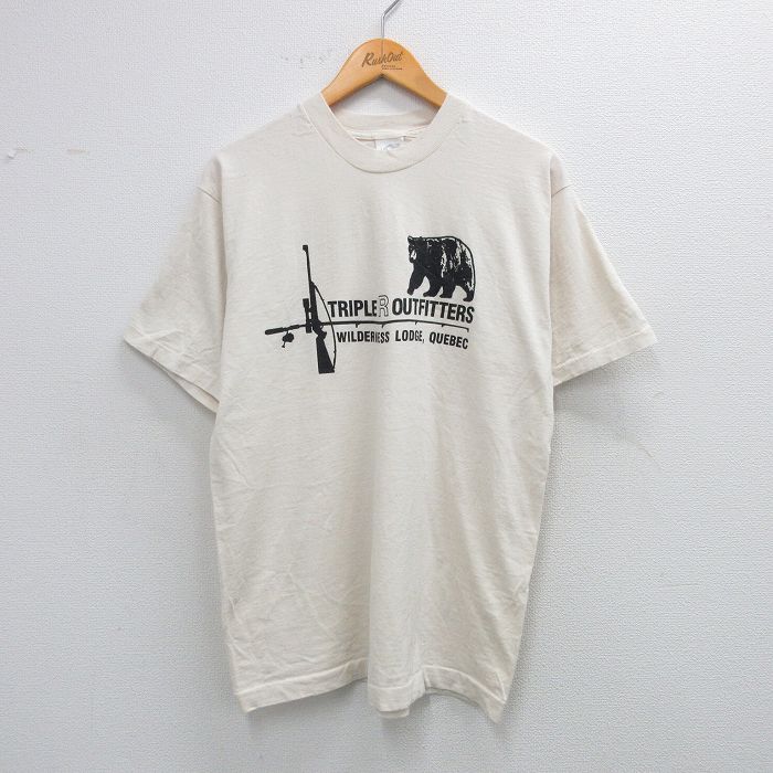 フルーツオブザルーム 90s 半袖Tシャツ クマ 生成り ベージュ L | 古着