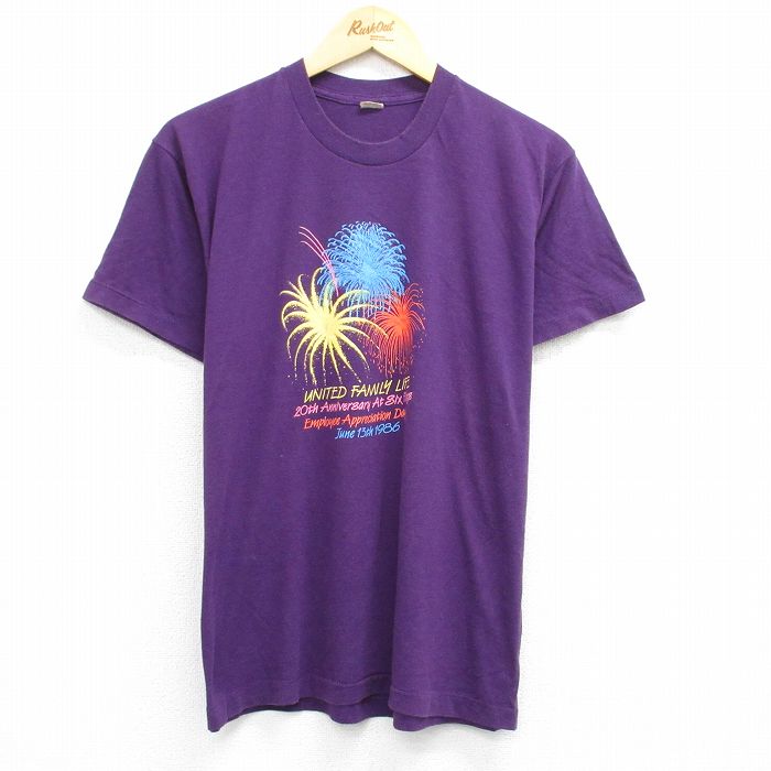 L★古着 スクリーンスターズ 半袖 ビンテージ Tシャツ メンズ 80年代 80s 花火 クルーネック USA製 紫 パープル 25aug12 中古