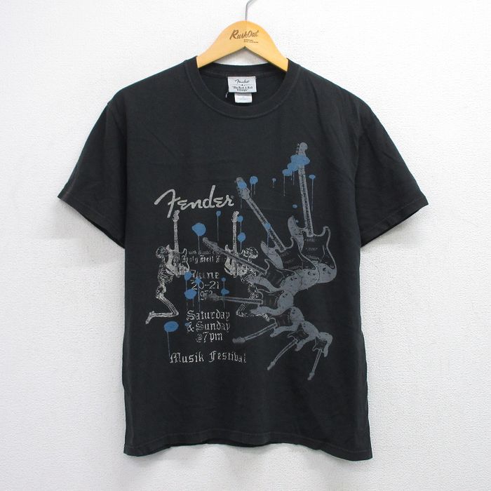 L★古着 半袖 ビンテージ Tシャツ メンズ00年代 00s Fender ギター コットン クルーネック 黒 ブラック 25aug12 中古 メンズ