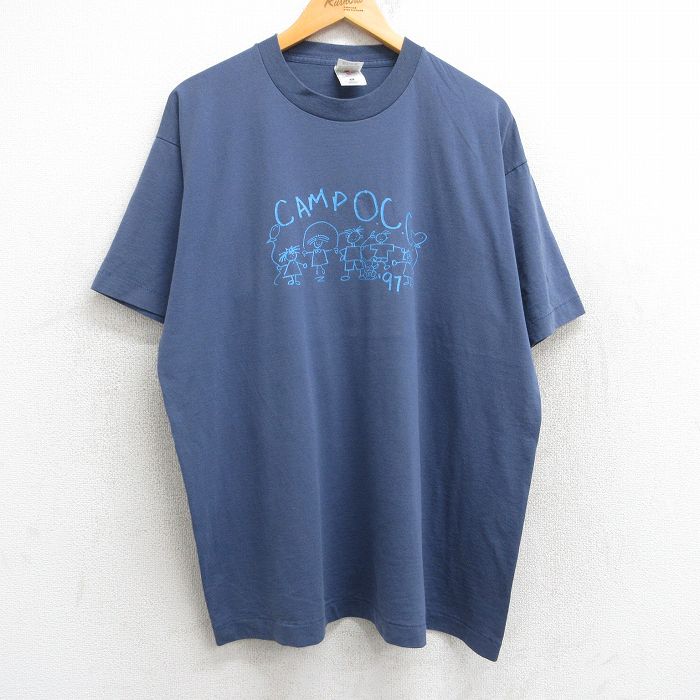 XL★古着 フルーツオブザルーム 半袖 ビンテージ Tシャツ メンズ 90年代 90s CAMPOCC 子ども 大きいサイズ クルーネック USA製 薄紺 ネイビー 【spe】 25aug13 中古