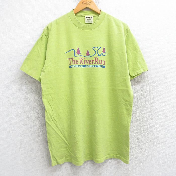 L★古着 オニータ ONEITA 半袖 ビンテージ Tシャツ メンズ 90年代 90s River マラソン 企業広告 コットン クルーネック USA製 黄緑 25aug13 中古