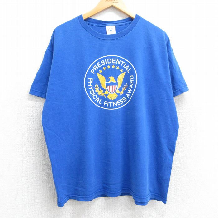 XL★古着 半袖 ビンテージ Tシャツ メンズ 00年代 00s 鳥 フィットネス 大きいサイズ コットン クルーネック 青 ブルー 25aug13 中古