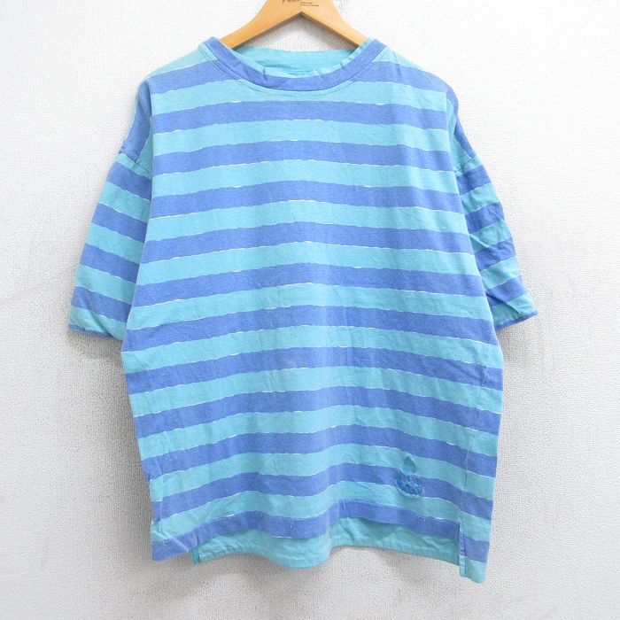 XL★古着 半袖 ビンテージ Tシャツ メンズ 90年代 90s USAオリンピック コットン クルーネック 水色他 ボーダー 【spe】 25aug13 中古
