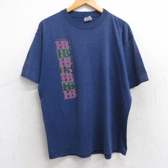 L★古着 半袖 ビンテージ Tシャツ メンズ 90年代 90s HB クルーネック USA製 紺 ネイビー 25aug13 中古