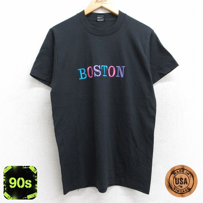 フルーツオブザルーム 90s 半袖Tシャツ ボストン刺繍 ブラック M | 古着