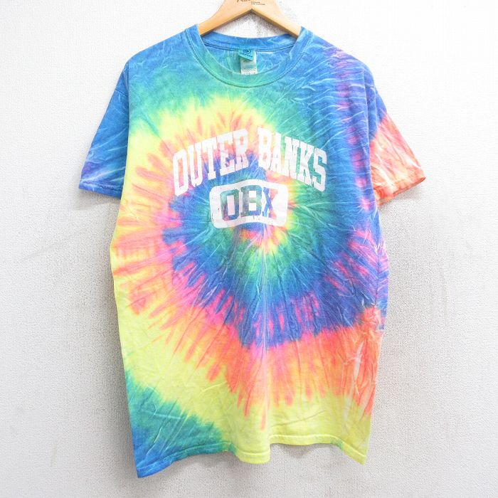 XL★古着 半袖 ビンテージ Tシャツ メンズ 00年代 00s アウターバンクス コットン クルーネック 青他 ブルー タイダイ 25aug13 中古