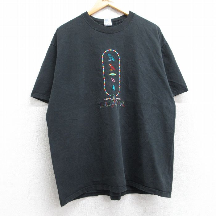 【20%OFF】XL★古着 ジャージーズ 半袖 ビンテージ Tシャツ メンズ 90年代 90s ルクソール 刺繍 大きいサイズ コットン クルーネック USA製 黒 ブラック 【spe】 25aug13 中古