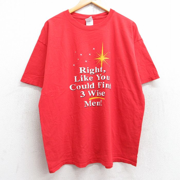 XL★古着 半袖 ビンテージ Tシャツ メンズ 00年代 00s メッセージ コットン クルーネック 赤 レッド 25aug13 中古