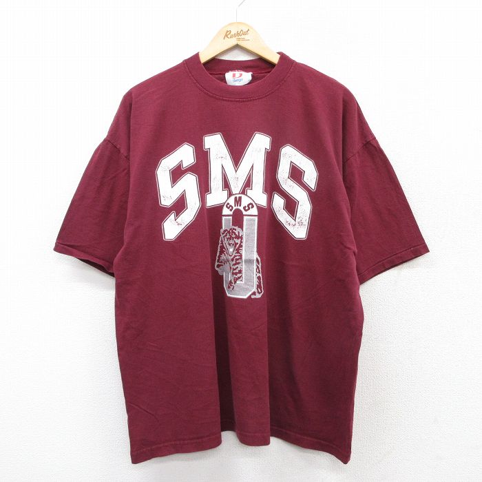 【50%OFF】XL★古着 半袖 ビンテージ Tシャツ メンズ 00年代 00s SMS 大きいサイズ コットン クルーネック エンジ 25aug18 中古