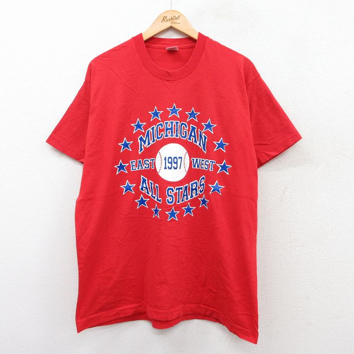 フルーツオブザルーム 90s 半袖Tシャツ ミシガンベースボール レッド XL | 古着
