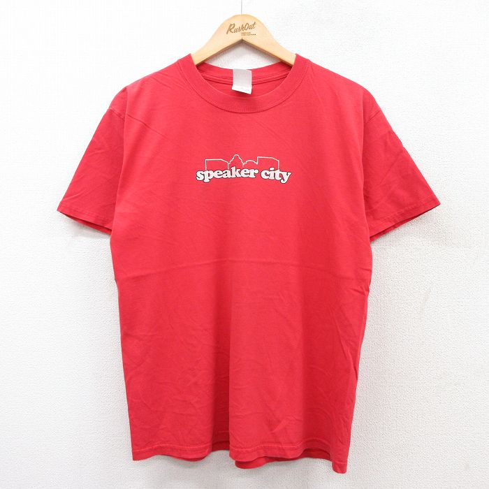 L★古着 半袖 ビンテージ Tシャツ メンズ 00年代 00s speaker city コットン クルーネック 赤 レッド 25aug18 中古