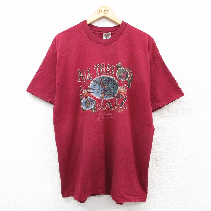 XL★古着 フルーツオブザルーム 半袖 ビンテージ Tシャツ メンズ 00年代 00s ジャズ トロンボーン 大きいサイズ コットン クルーネック エンジ 25aug18 中古