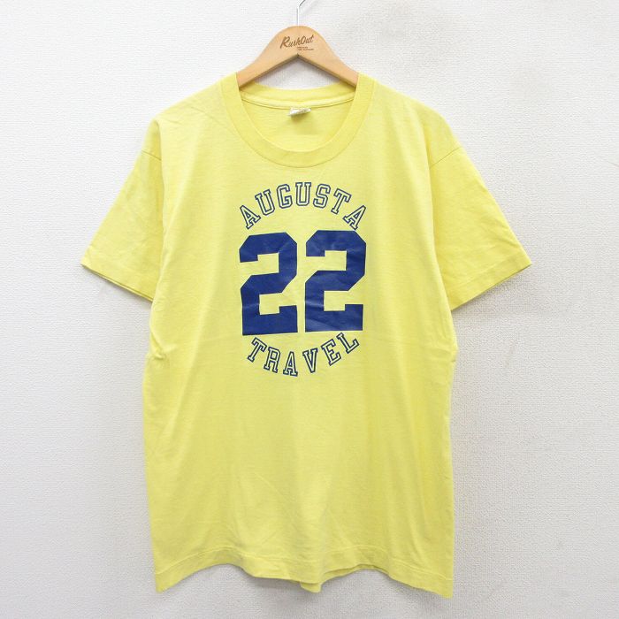 【50%OFF】L★古着 フルーツオブザルーム 半袖 ビンテージ Tシャツ メンズ 90年代 90s オーガスタ 22 コットン クルーネック USA製 黄 イエロー 25aug18 中古