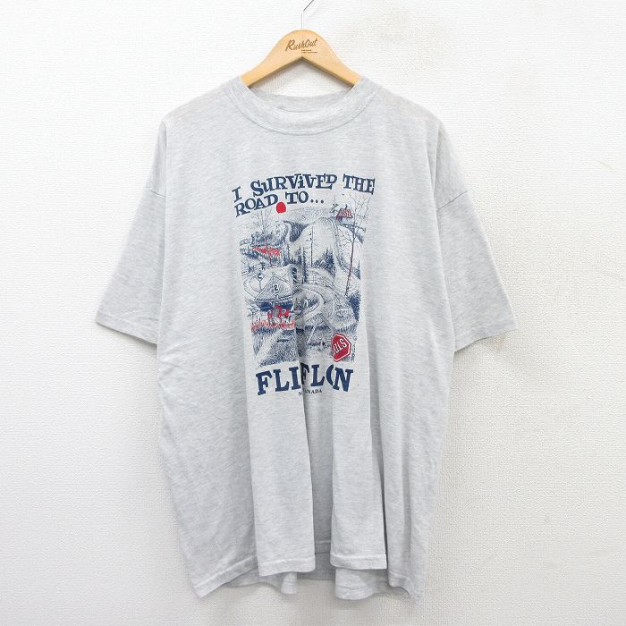 XL★古着 半袖 ビンテージ Tシャツ メンズ 00年代 00s フリンフロン 大きいサイズ クルーネック グレー 霜降り 25aug18 中古
