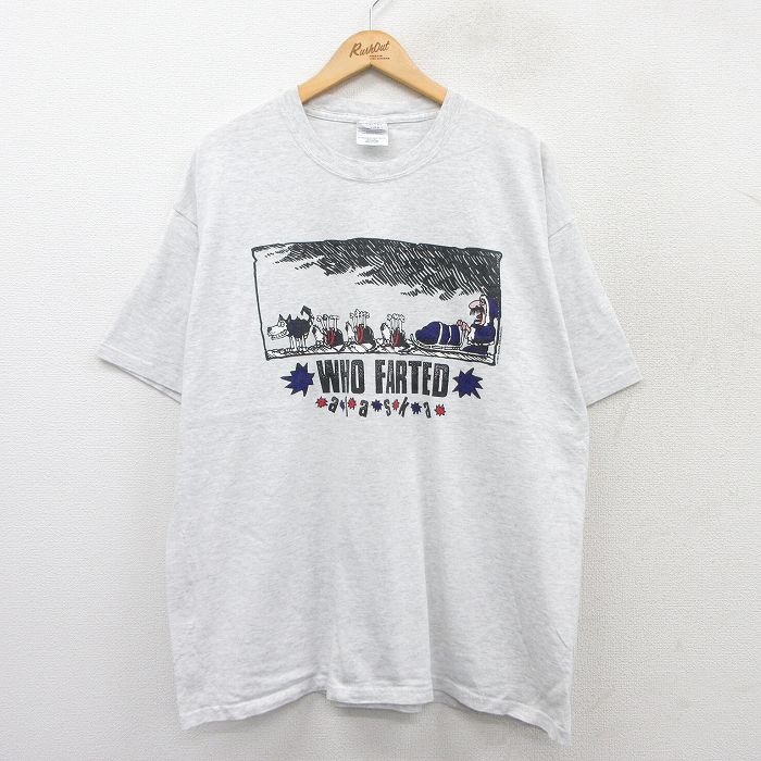 XL★古着 半袖 ビンテージ Tシャツ メンズ 00年代 00s 犬ぞり 大きいサイズ クルーネック 薄グレー 霜降り 25aug18 中古
