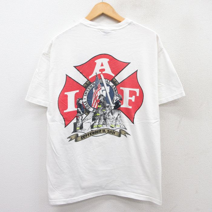 L★古着 ヘインズ Hanes 半袖 ビンテージ Tシャツ メンズ 00年代 00s 消防士 FDNY コットン クルーネック 白 ホワイト 25aug18 中古