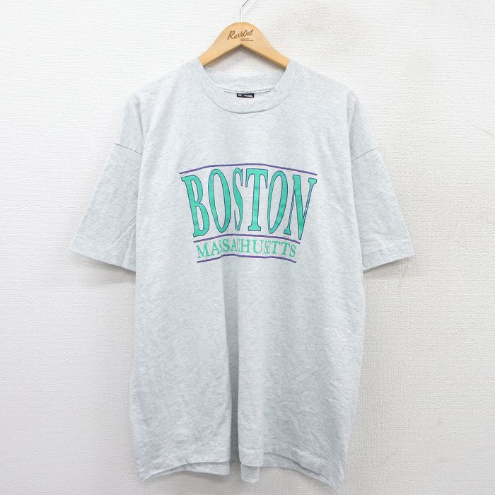 【50%OFF】XL★古着 フルーツオブザルーム 半袖 ビンテージ Tシャツ メンズ 90年代 90s ボスストン マサチューセッツ クルーネック USA製 薄グレー 霜降り 25aug18 中古