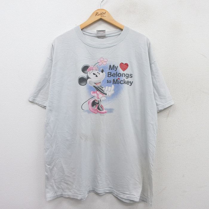 XL★古着 半袖 ビンテージ Tシャツ メンズ 00年代 00s ディズニー DISNEY ミニー 大きいサイズ クルーネック グレー 25aug18 中古