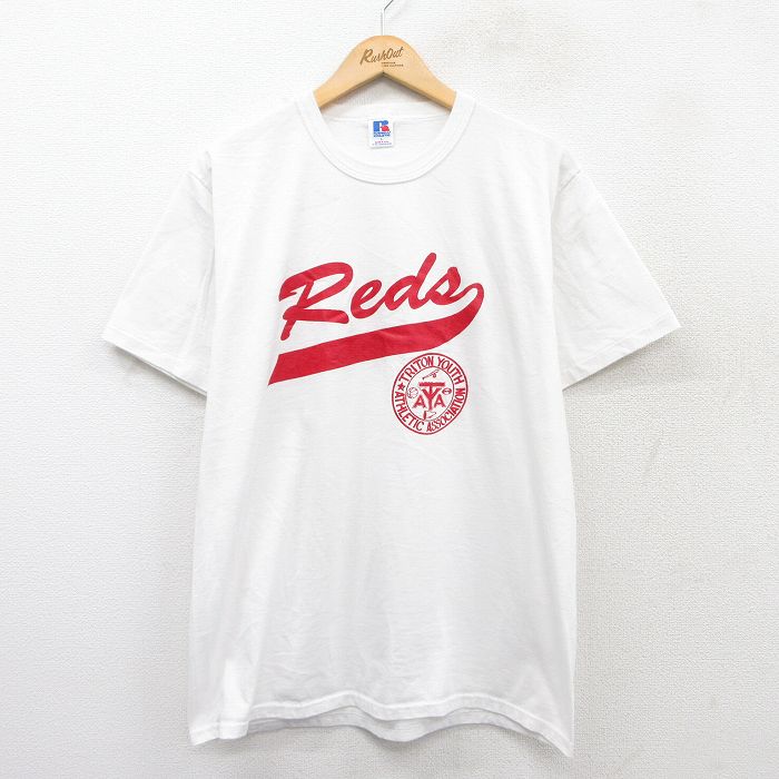 【20%OFF】L★古着 ラッセル 半袖 ビンテージ Tシャツ メンズ 80年代 80s Reds クルーネック USA製 白 ホワイト 25aug18 中古