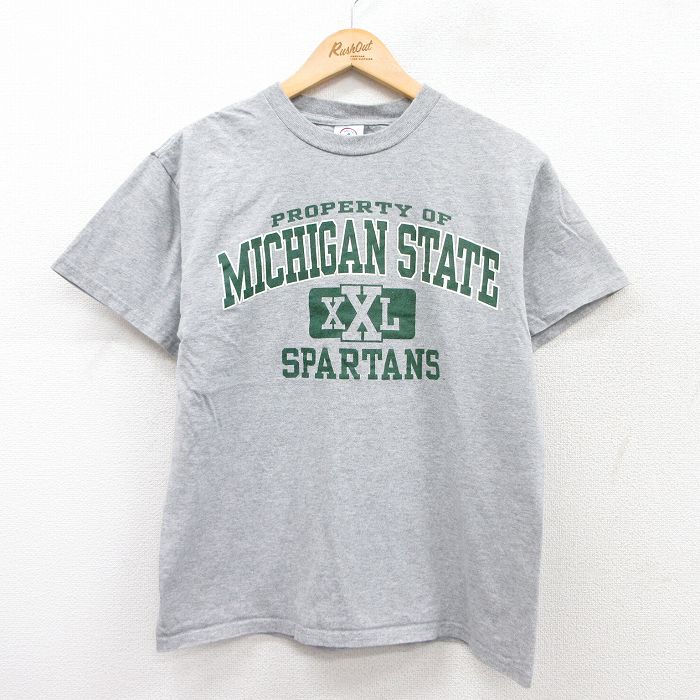 M★古着 半袖 ビンテージ Tシャツ メンズ 00年代 00s ミシガンステートスパルタンズ クルーネック グレー 霜降り 25aug18 中古